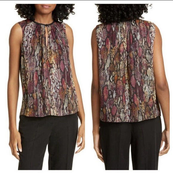 REBECCA TAYLOR Sleeveless Snake-Print Metallic Top $145 Women Size 2 - Picture 7 of 8
